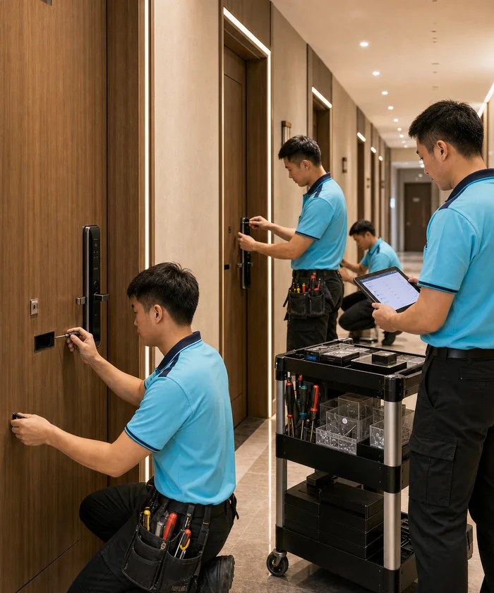 台灣電子鎖師傅工班在大型案場同步安裝電子鎖與門禁系統
